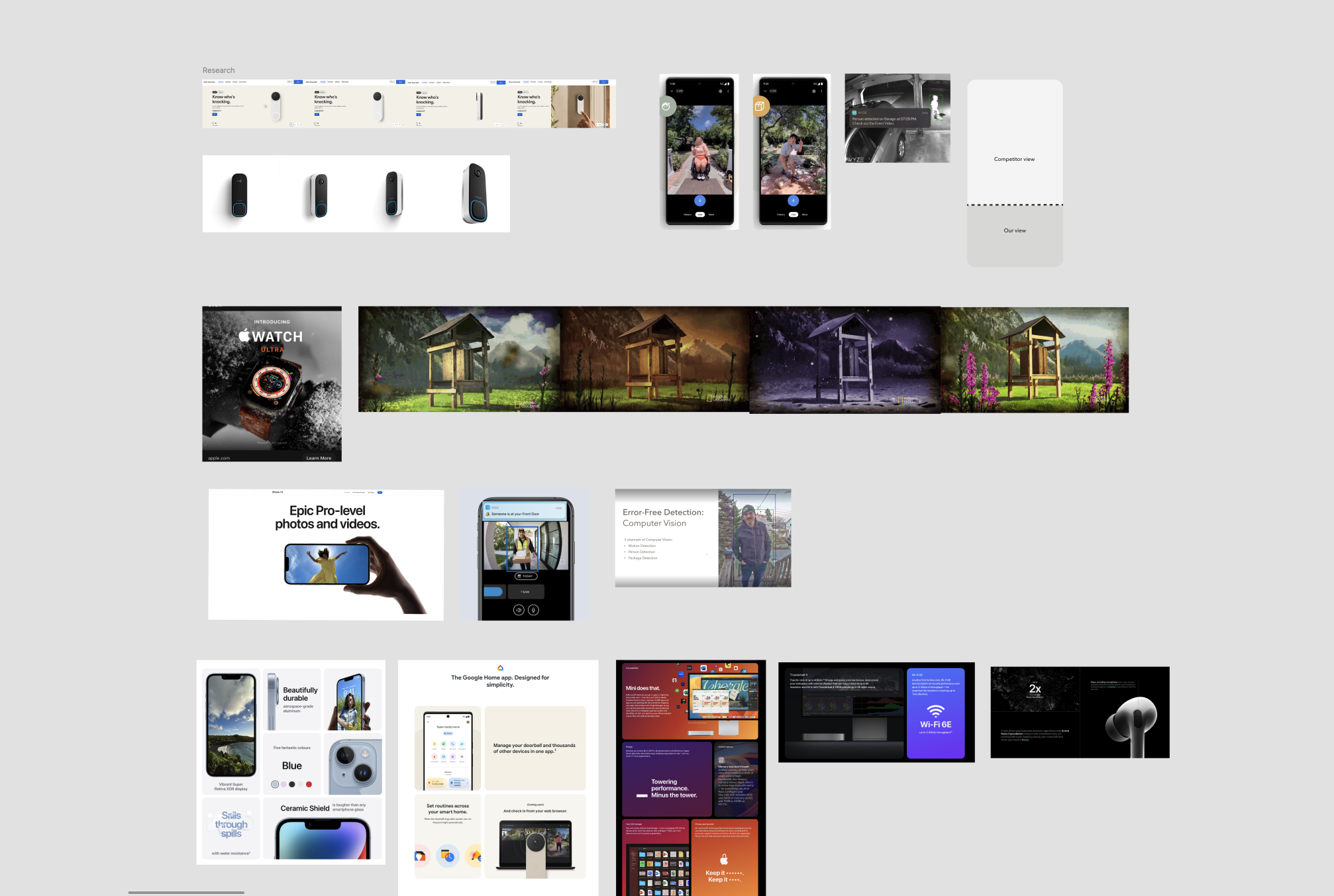 Art-direction mood board: reference imagery and colour exploring the look and feel of the page